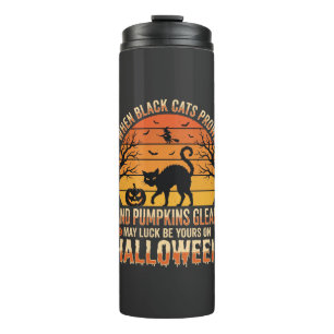Black Cat Pumpkin Halloween Vector Design Thermal Tumbler