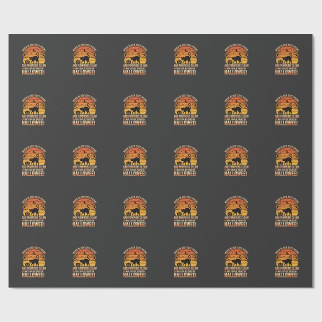 Black Cat Pumpkin Halloween Vector Design Wrapping Paper (Flat)