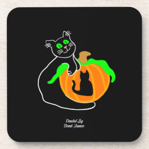 Black Cat Pumpkin Hard Plastic Coaster