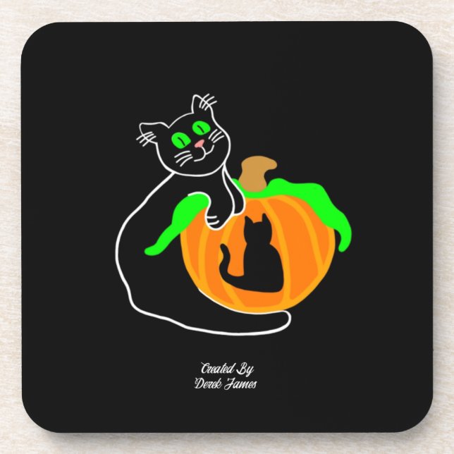 Black Cat Pumpkin Hard Plastic Coaster (Front)