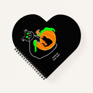 Black Cat Pumpkin Heart Shaped Spiral Notebook