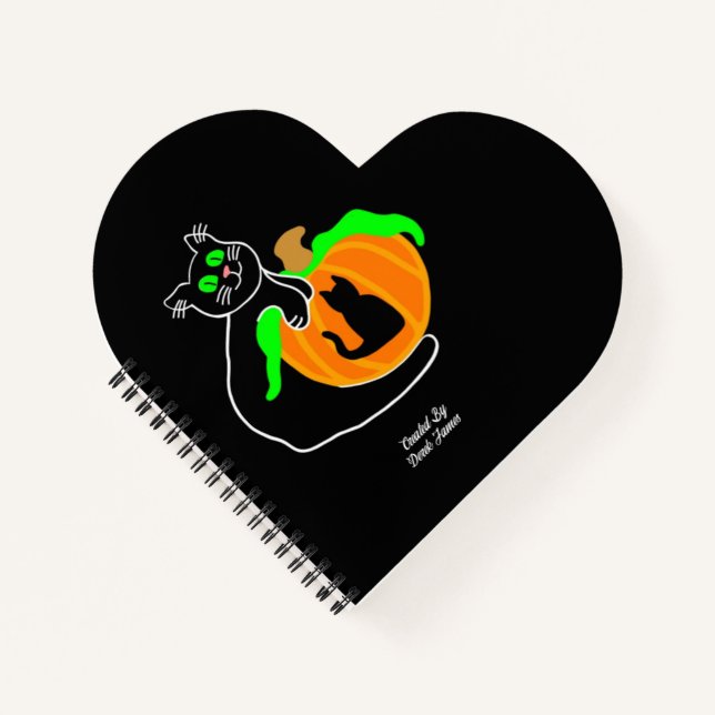 Black Cat Pumpkin Heart Shaped Spiral Notebook (Front)