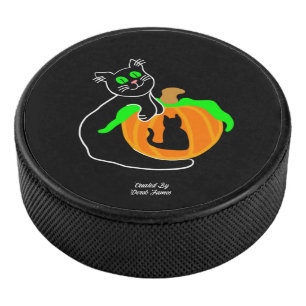 Black Cat Pumpkin Hockey Puck