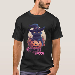 Black Cat Pumpkin I'm Too Cute To Spook Full Moon T-Shirt