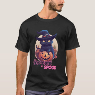 Black Cat Pumpkin I'm Too Cute To Spook Full Moon T-Shirt