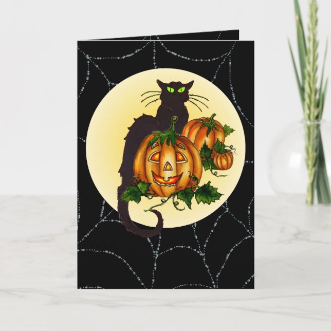 BLACK CAT, PUMPKIN JACK & WEB by SHARON SHARPE Card (Front)