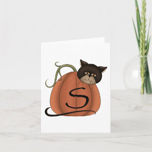 Black Cat Pumpkin Letter S Halloween Card