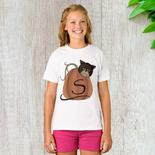 Black Cat Pumpkin Letter S Halloween T-Shirt