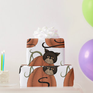 Black Cat Pumpkin Letter S Halloween Wrapping Paper
