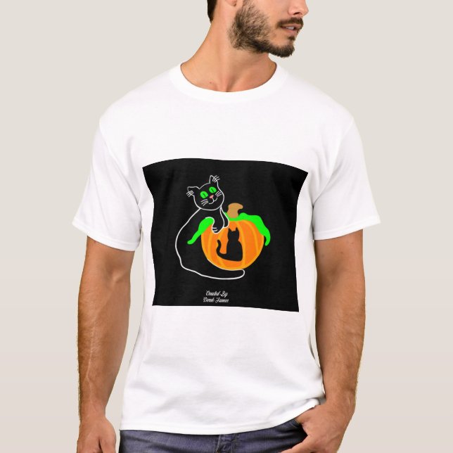 Black Cat Pumpkin Men's White Basic T Shirt (Front)