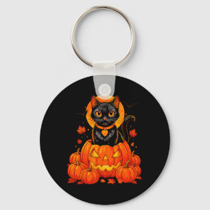 Black Cat Pumpkin Moon Halloween Autumn Fall Key Ring
