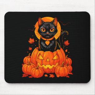 Black Cat Pumpkin Moon Halloween Autumn Fall Mouse Mat