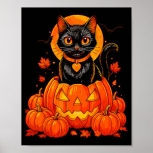 Black Cat Pumpkin Moon Halloween Autumn Fall Poster