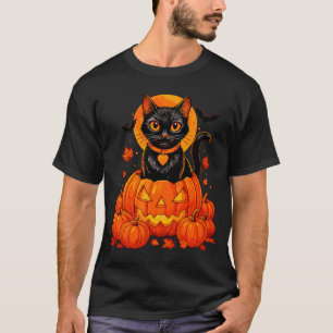 Black Cat Pumpkin Moon Halloween Autumn Fall T-Shirt