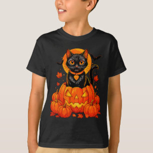 Black Cat Pumpkin Moon Halloween Autumn Fall T-Shirt