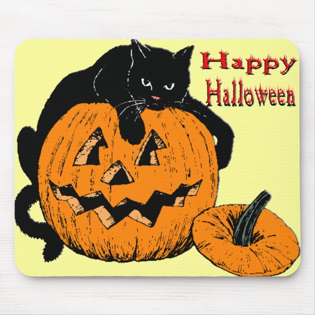 Black Cat Pumpkin Mouse Mat (Front)