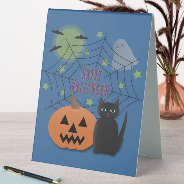 Black Cat & Pumpkin Not Scary Halloween (In SItu (Table))