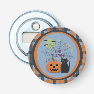 Black Cat & Pumpkin Not Scary Halloween Bottle Opener
