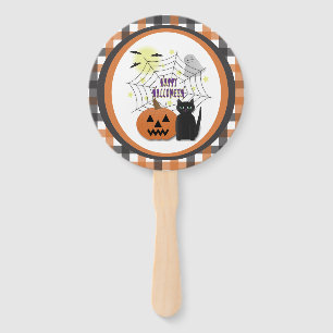 Black Cat & Pumpkin Not Scary Halloween Hand Fan