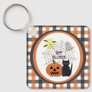 Black Cat & Pumpkin Not Scary Halloween Key Ring
