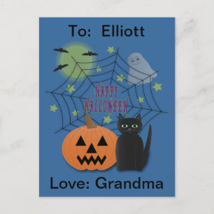 Black Cat & Pumpkin Not Scary Halloween Postcard