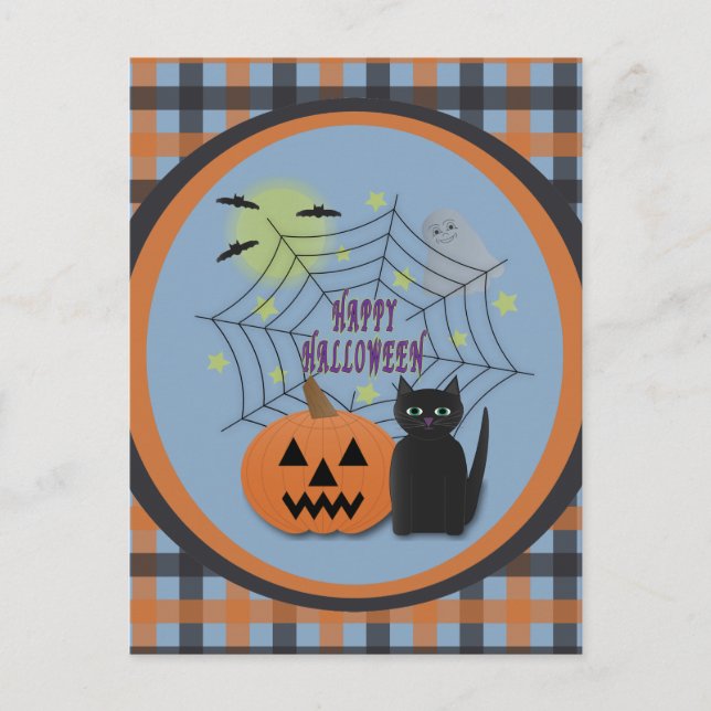 Black Cat & Pumpkin Not Scary Halloween Postcard (Front)