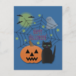 Black Cat & Pumpkin Not Scary Halloween Postcard
