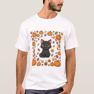 Black Cat Pumpkin Patch Cute Halloween Art T-Shirt
