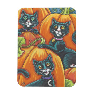 Black Cat Pumpkin Patch Halloween Magnet Holiday