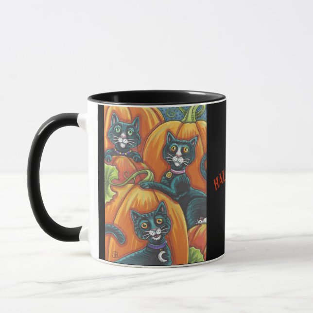 Black Cat Pumpkin Patch Halloween MUG (Left)