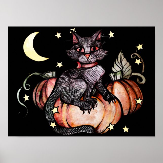Black Cat Pumpkin Patch Moon                       Poster (Front)