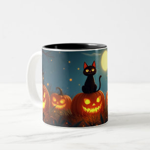 Black Cat Pumpkin Patch Two-Tone Coffee Mug