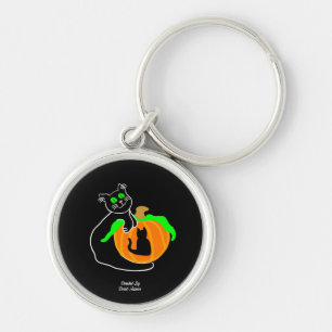 Black Cat Pumpkin Premium Round Keychain