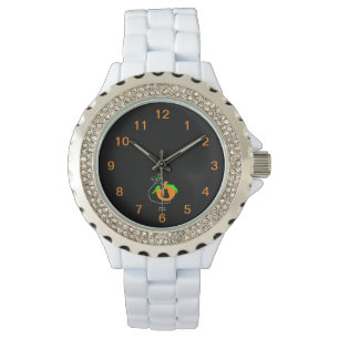 Black Cat Pumpkin Rhinestone White Enamel Watch