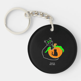 Black Cat Pumpkin Round Keychain
