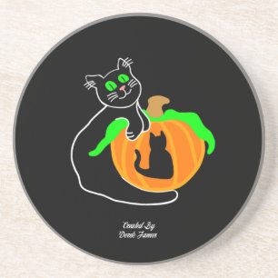 Black Cat Pumpkin Sandstone Coaster
