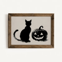 Black Cat Pumpkin Silhouette Poster