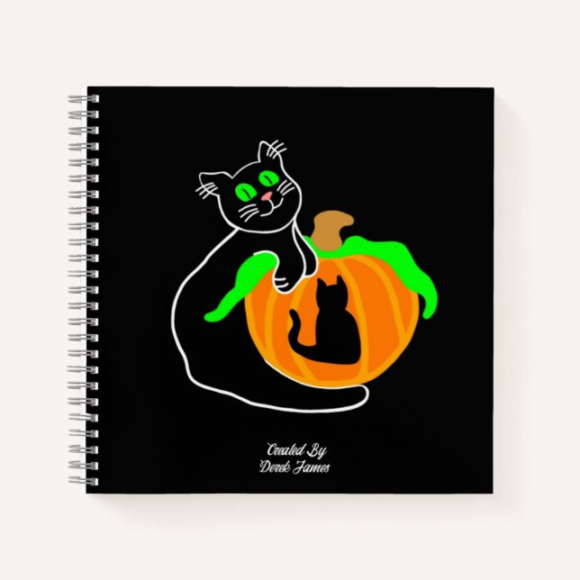 Black Cat Pumpkin Spiral Notebook (Front)