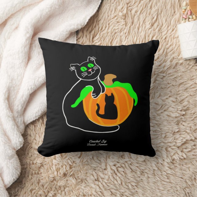 Black Cat Pumpkin Square Throw Pillow (Blanket)