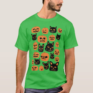 Black Cat Pumpkin Vintage Halloween Costume Trick  T-Shirt