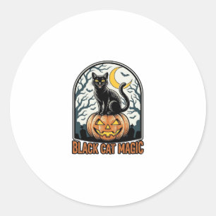 Black Cat Pumpkin Vintage Halloween Engraving_1 Classic Round Sticker