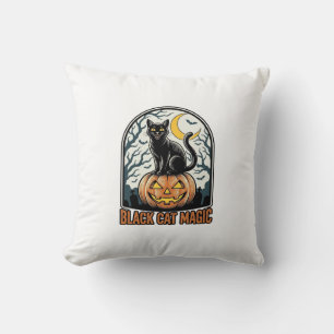 Black Cat Pumpkin Vintage Halloween Engraving_1 Cushion