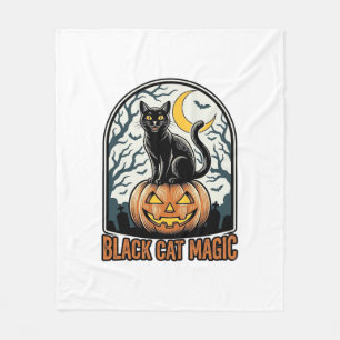 Black Cat Pumpkin Vintage Halloween Engraving_1 Fleece Blanket