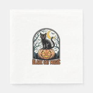 Black Cat Pumpkin Vintage Halloween Engraving_1 Napkin