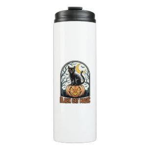 Black Cat Pumpkin Vintage Halloween Engraving_1 Thermal Tumbler
