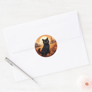 Black Cat, Pumpkins and Bats Classic Round Sticker