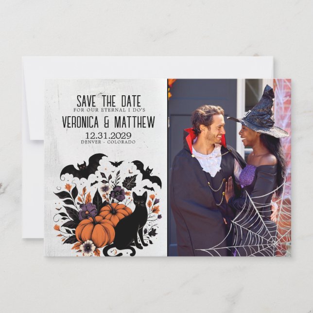 Black Cat Pumpkins Save The Date Card (Front)