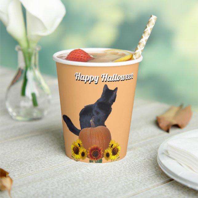  Black Cat Pumpkins Sunflowers Orange  Paper Cups (Insitu)