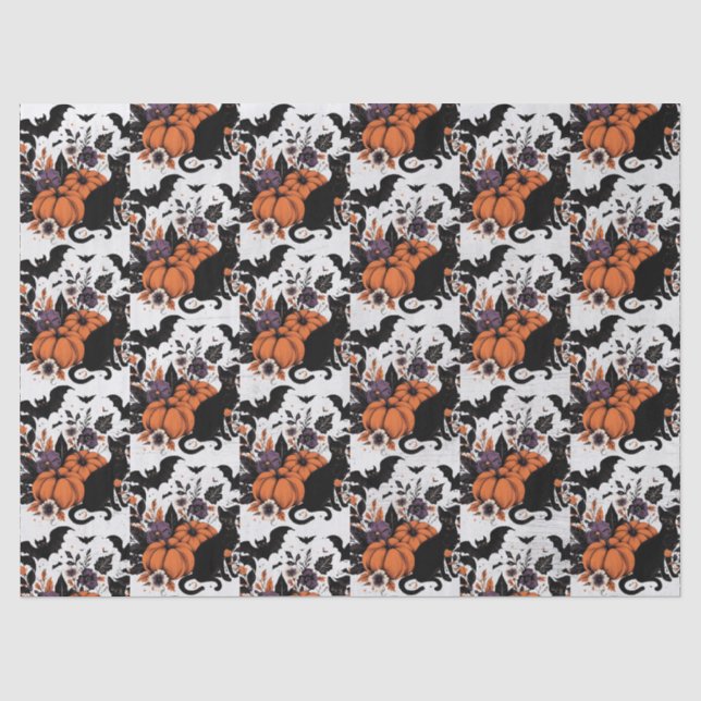 Black Cat Pumpkins Tissue Paper (Front)
