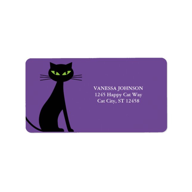 Black Cat & Purple Cute Return Address Labels (Front)